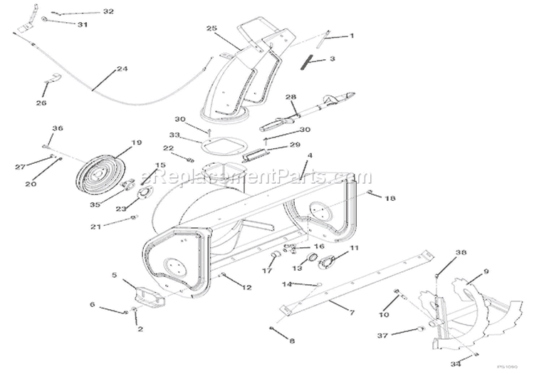 Auger And Chute Diagram and Parts List for 921312 000101 Ariens Snow Blower