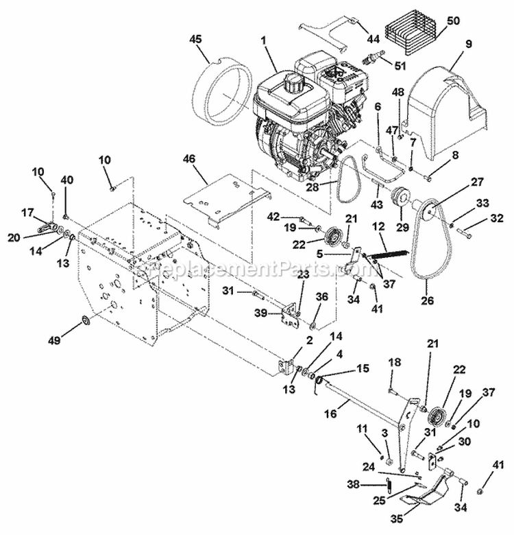 Engine And Belt Drive Diagram and Parts List for 921313 035000 Ariens Snow Blower