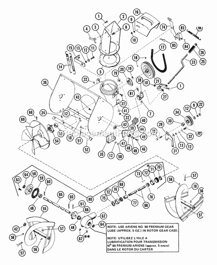 Sno-Thro Parts List Diagram and Parts List for 922024 018001 Ariens Snow Blower