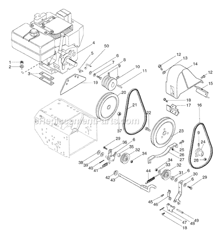 Engine And Belt Drive Diagram and Parts List for 924086 002400 Ariens Snow Blower