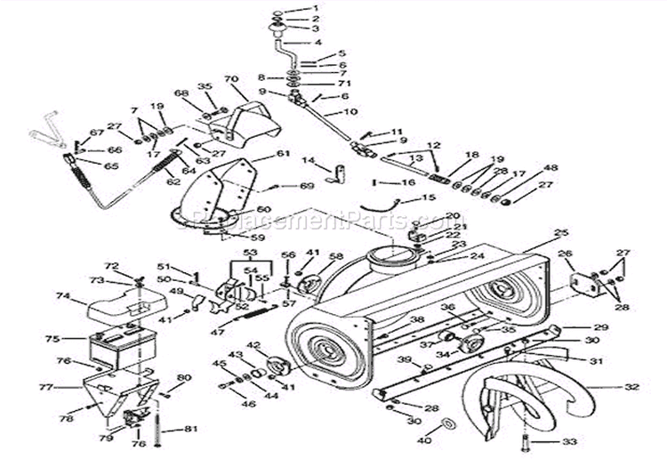 Auger, Impeller & Battery Diagram and Parts List for 924106 002200 Ariens Snow Blower