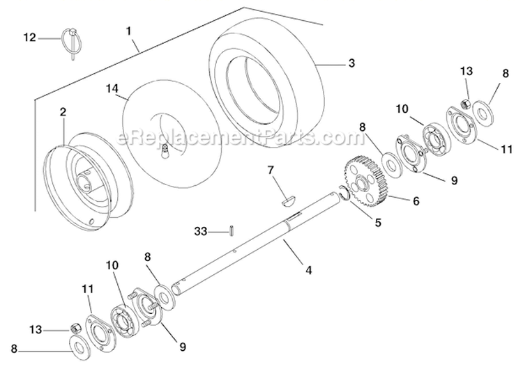 Wheels And Axle Diagram and Parts List for 924116 000101 Ariens Snow Blower