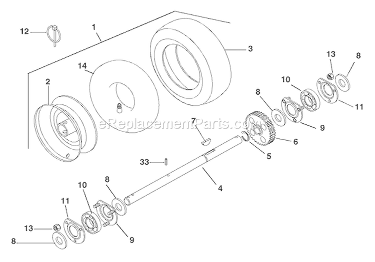 Wheels And Axle Diagram and Parts List for 924119 000101 Ariens Snow Blower