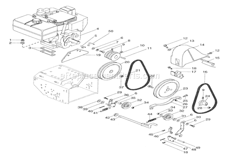 Engine And Belt Drive Diagram and Parts List for 924082 039200 Ariens Snow Blower