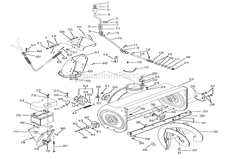 Auger, Impeller & Battery Diagram and Parts List for 924102 002600 Ariens Snow Blower