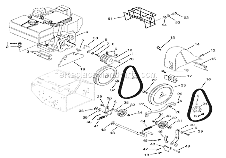Engine & Belt Drive Diagram and Parts List for 924102 002600 Ariens Snow Blower