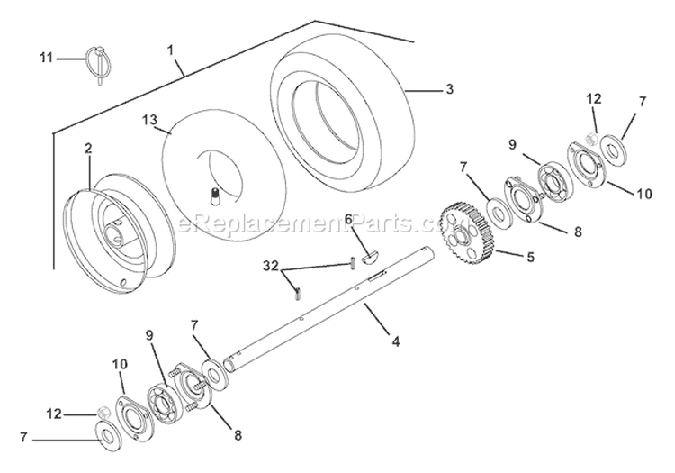 Wheels And Axle Diagram and Parts List for 924125 000101 Ariens Snow Blower