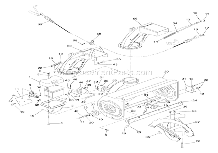 Auger And Battery Diagram and Parts List for 924333 000101 Ariens Snow Blower