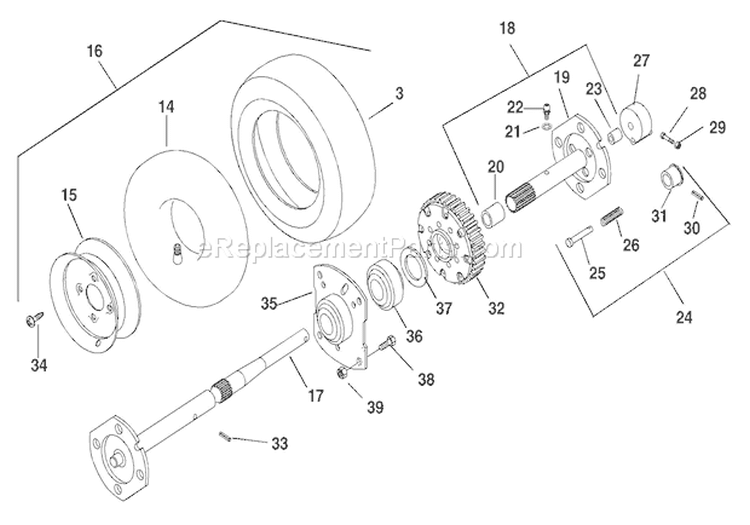 Wheels And Axle Diagram and Parts List for 924333 000101 Ariens Snow Blower