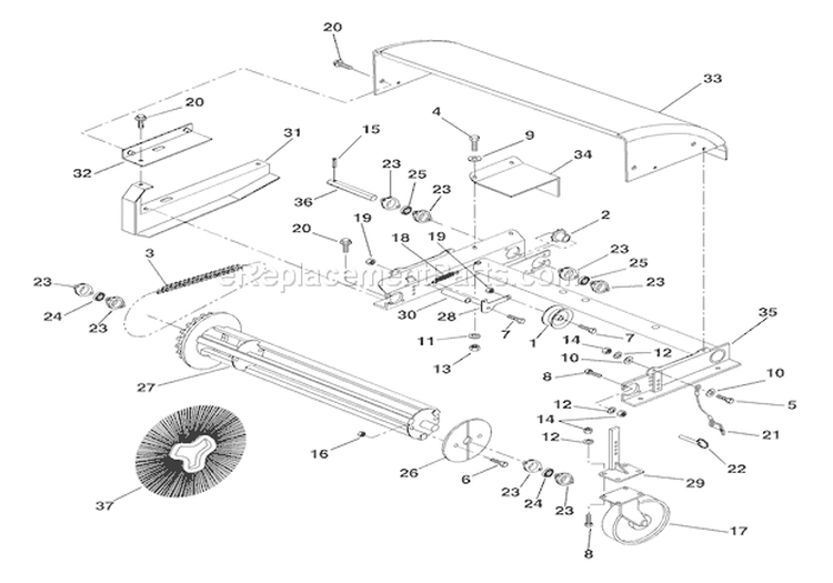 Brush Head Diagram and Parts List for 924504 000101 Ariens Snow Blower