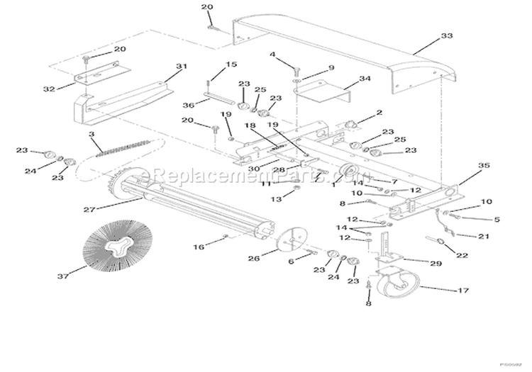 Brush Head Diagram and Parts List for 924507 000800 Ariens Snow Blower