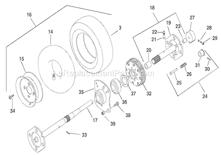 Wheels And Axle Diagram and Parts List for 924117 000101 Ariens Snow Blower