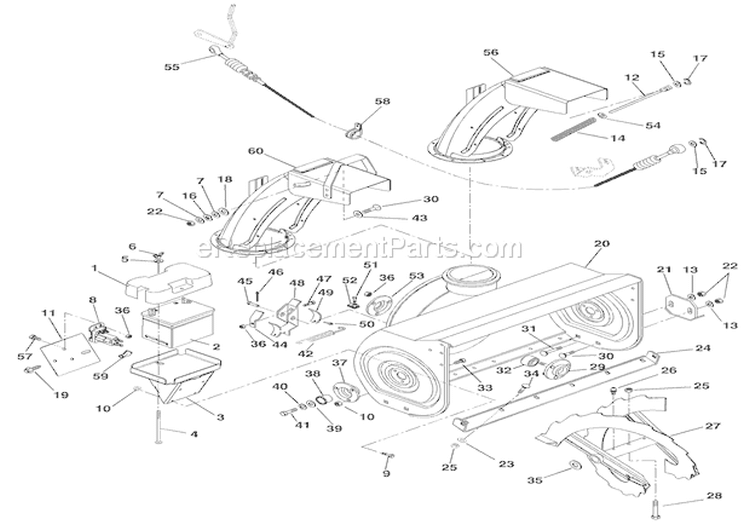 Chute, Auger And Battery Diagram and Parts List for 924117 000101 Ariens Snow Blower