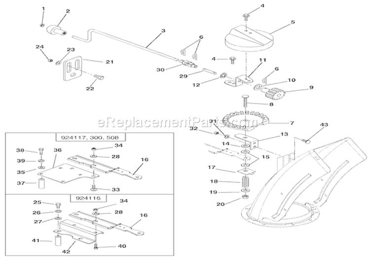 Discharge Chute Crank Diagram and Parts List for 924117 000101 Ariens Snow Blower