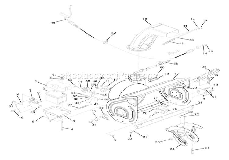 Chute, Auger And Battery Diagram and Parts List for 924125 000101 Ariens Snow Blower