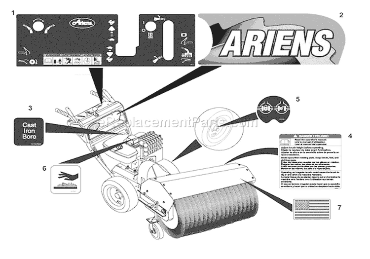 Decals Diagram and Parts List for 924518 000101 Ariens Snow Blower