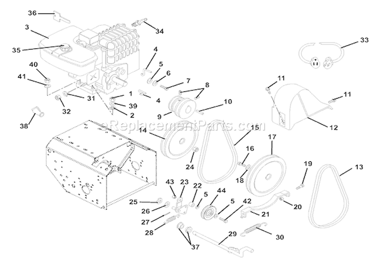 Engine And Belt Drive Diagram and Parts List for 924125 000101 Ariens Snow Blower
