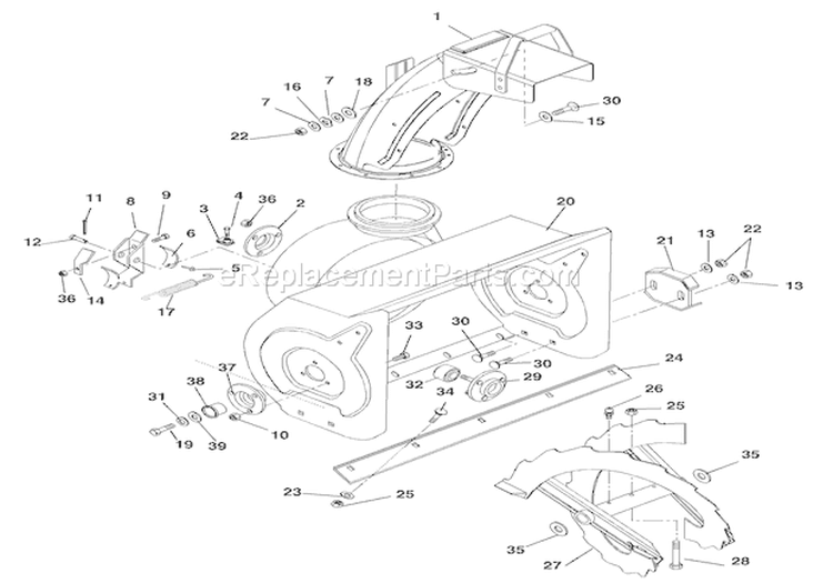 Chute And Auger Diagram and Parts List for 924550 000101 Ariens Snow Blower