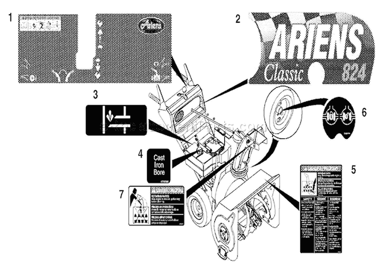 Decals Diagram and Parts List for 924550 000101 Ariens Snow Blower