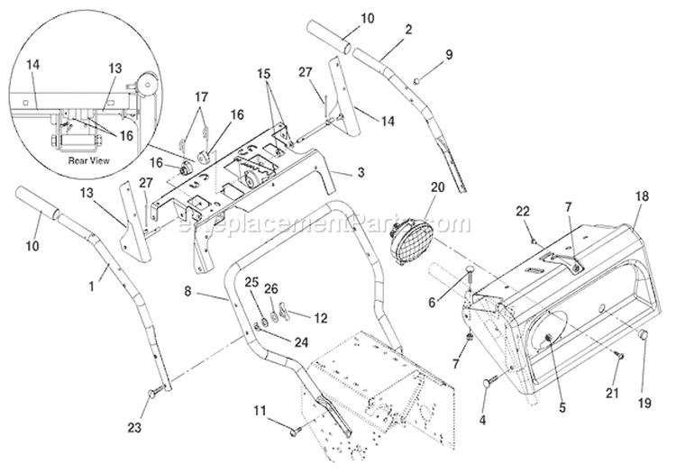 Handlebars, Lever Controls, Panel And Dash Diagram and Parts List for 924550 000101 Ariens Snow Blower