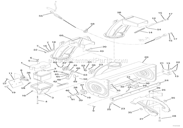 Chute, Auger And Battery Diagram and Parts List for 924121 000101 Ariens Snow Blower