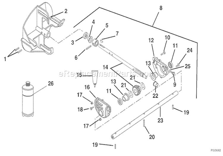 Gear Case-Aluminum Diagram and Parts List for 924121 000101 Ariens Snow Blower