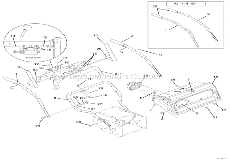 Handlebars, Lever Controls, Panel And Dash Diagram and Parts List for 924121 000101 Ariens Snow Blower