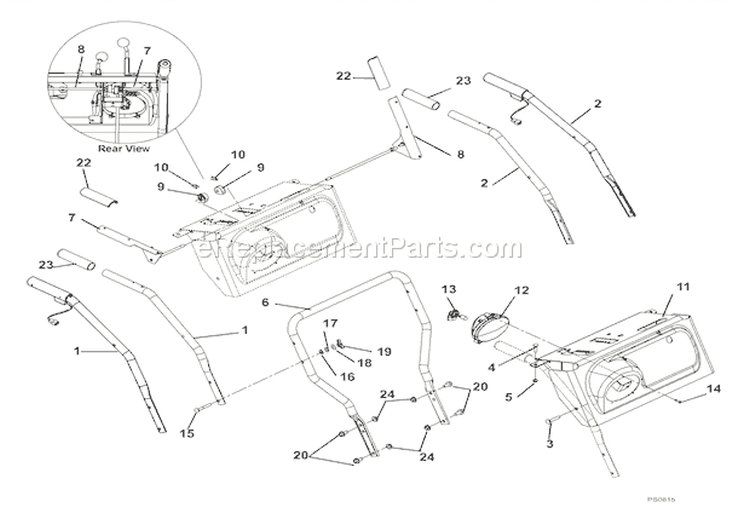 Handlebars, Lever Controls, Panel And Dash Diagram and Parts List for 926003 000101 Ariens Snow Blower