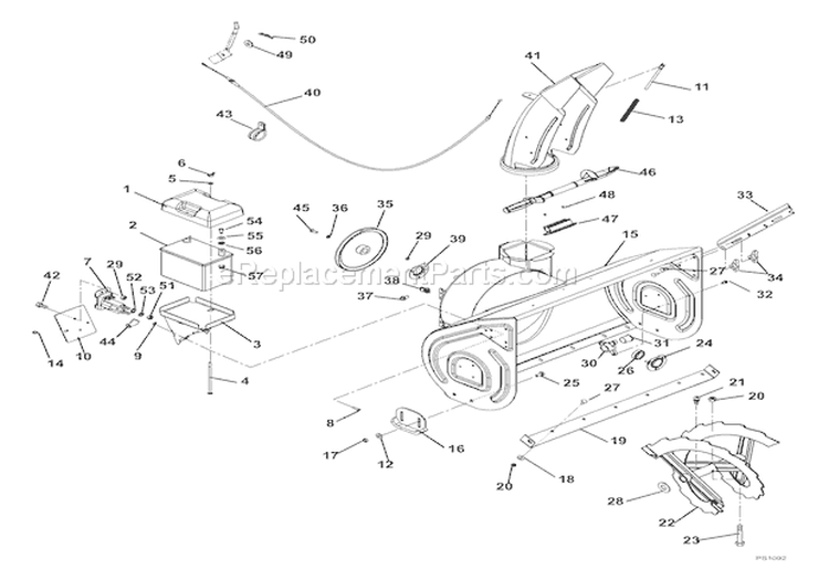 Chute, Auger And Battery Diagram and Parts List for 926003 000101 Ariens Snow Blower
