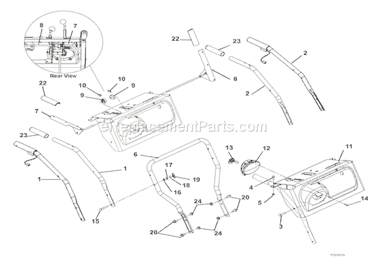 Handlebars, Lever Controls, Panel And Dash Diagram and Parts List for 926004 000101 Ariens Snow Blower