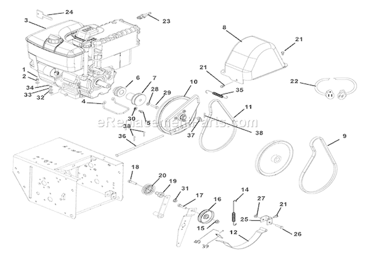 Engine And Belt Drive Diagram and Parts List for 926001 002634 Ariens Snow Blower