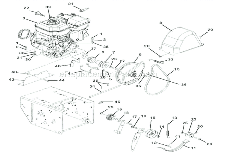 Engine And Belt Drive Diagram and Parts List for 926009 002001 Ariens Snow Blower