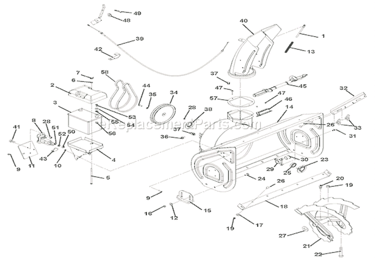 Auger And Chute Diagram and Parts List for 926016 000201 Ariens Snow Blower