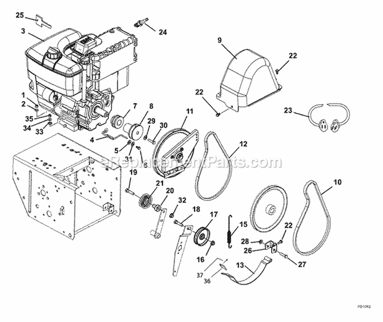 Discharge Chute Diagram and Parts List for 926103 000101 Ariens Snow Blower