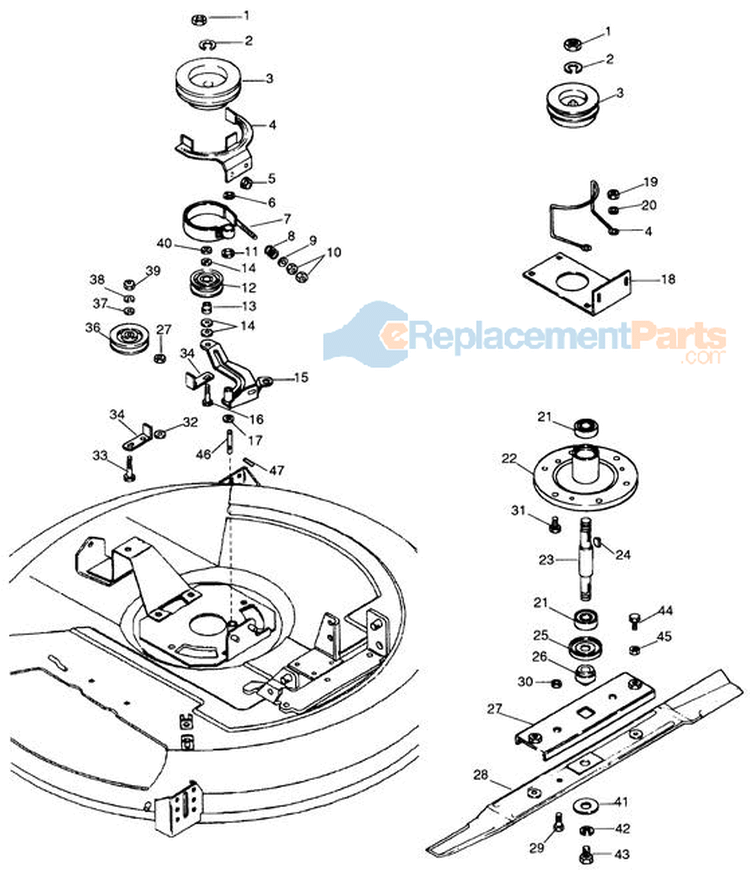 Mower Spindle Diagram and Parts List for 927043 000101 Ariens Lawn Tractor