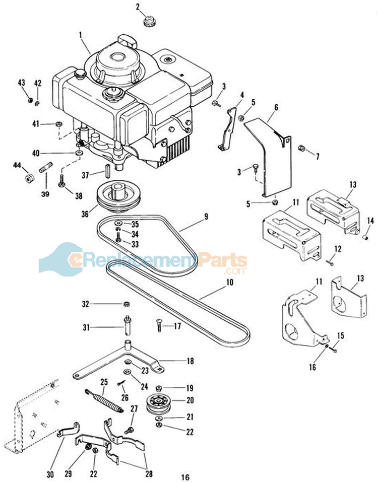 Engine And Belts Diagram and Parts List for 927043 000101 Ariens Lawn Tractor
