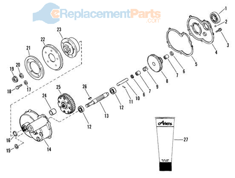 Gear Case Diagram and Parts List for 927043 000101 Ariens Lawn Tractor