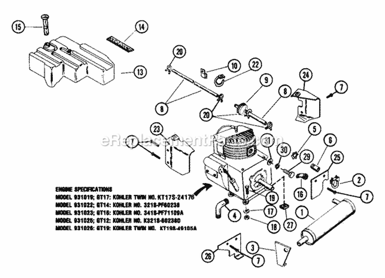 Rear Axle Diagram and Parts List for 931022 000101 Ariens Lawn Tractor