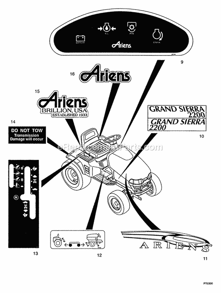 Frame & Fuel Diagram and Parts List for 931302 000101 Ariens Lawn Tractor