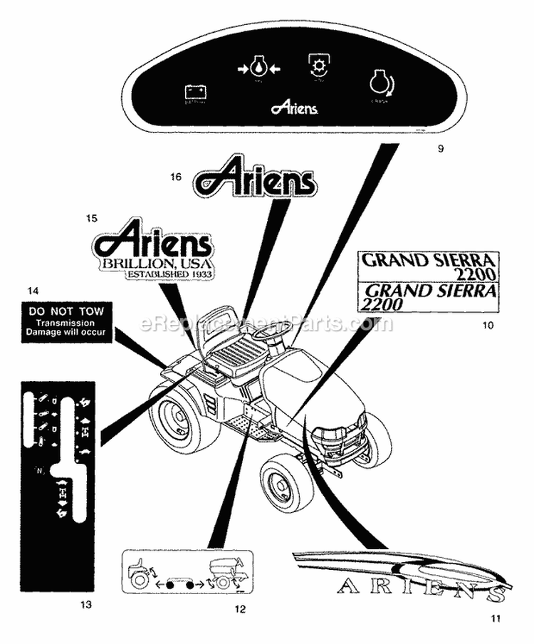 Engine And Drive Shaft Diagram and Parts List for 931302 000126 Ariens Lawn Tractor