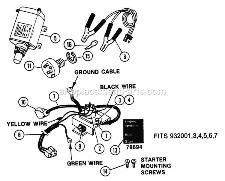Electric Starter 12 Volt Diagram and Parts List for 932004 026001 Ariens Snow Blower