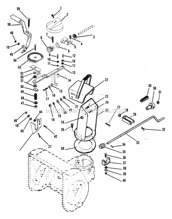F - Discharge Chute Diagram and Parts List for 932022 000101 Ariens Snow Blower