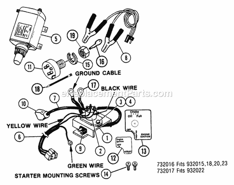 Electric Starter 12 Volt Diagram and Parts List for 932020 000101 Ariens Snow Blower