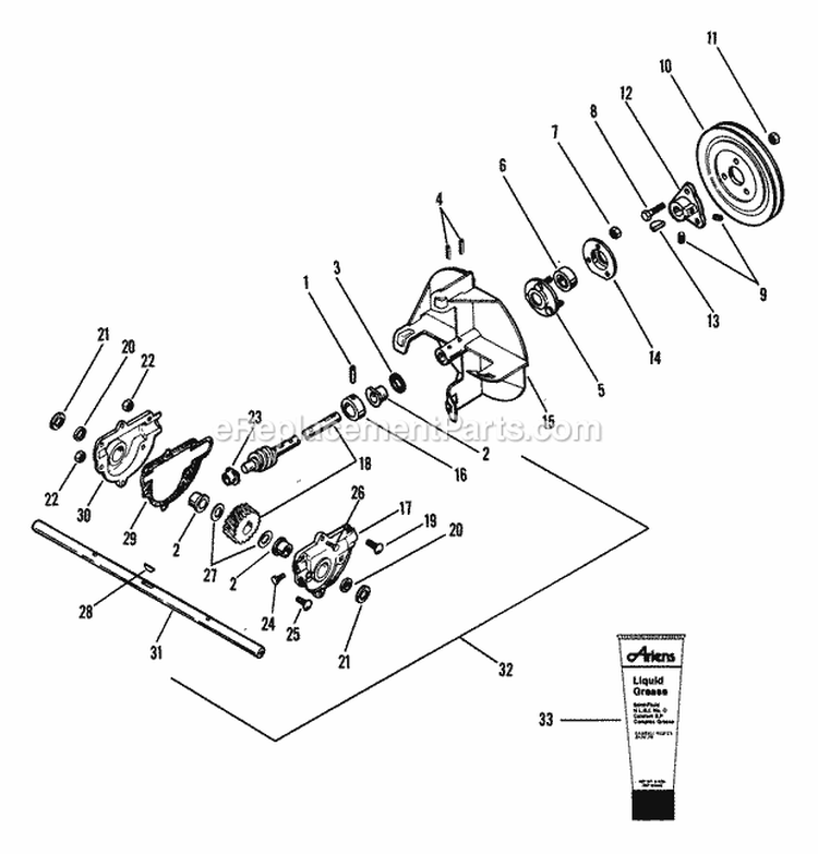 Gearcase And Impeller Diagram and Parts List for 832002 058101 Ariens Snow Blower