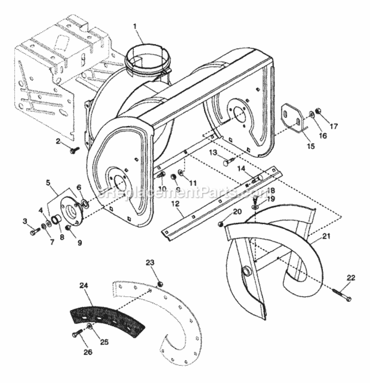 Auger  Impeller Housing Diagram and Parts List for 932025 000101 Ariens Snow Blower