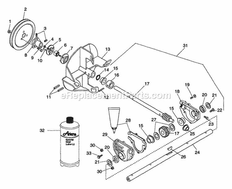 Gearcase And Impeller Diagram and Parts List for 932029 000101 Ariens Snow Blower