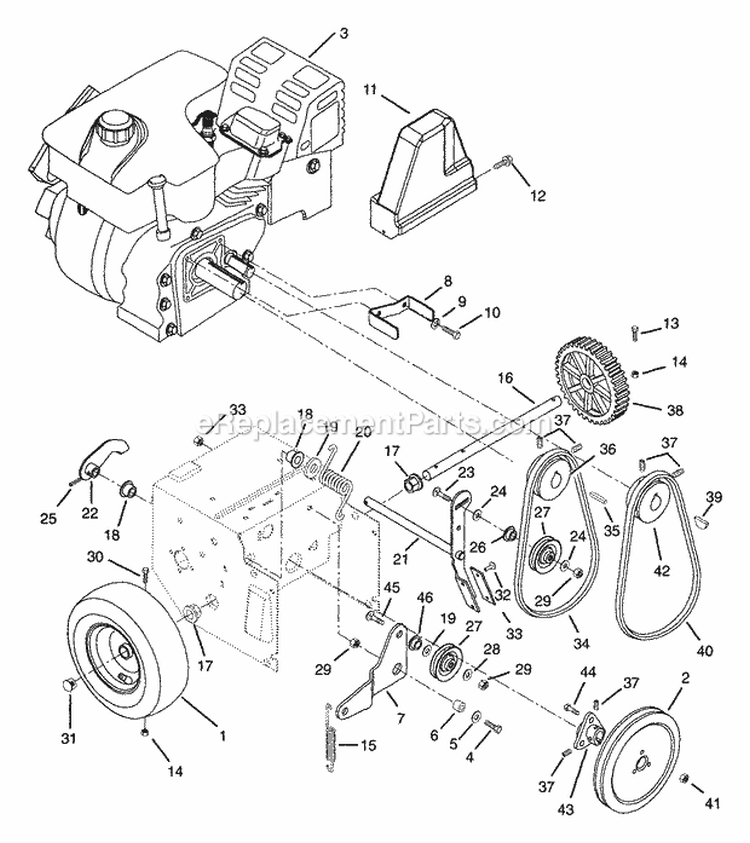 Belt Drive Diagram and Parts List for 932034 000101 Ariens Snow Blower
