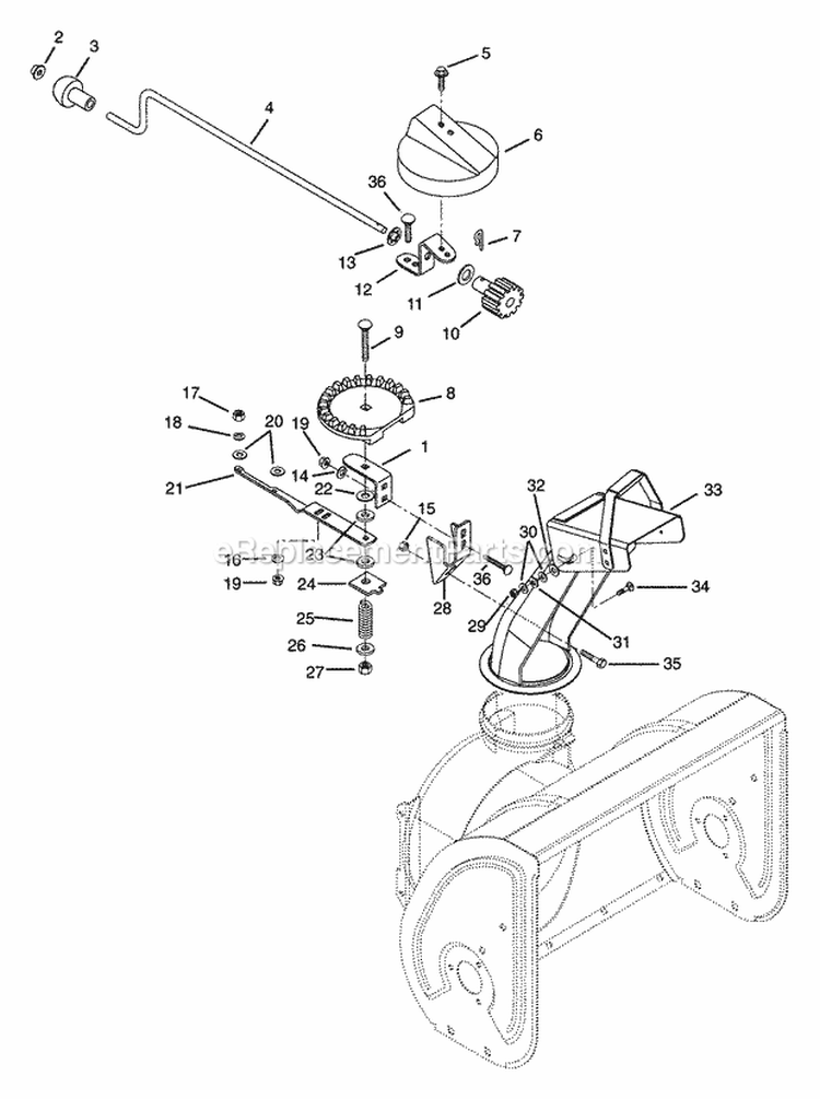 Discharge Chute Diagram and Parts List for 932034 000101 Ariens Snow Blower