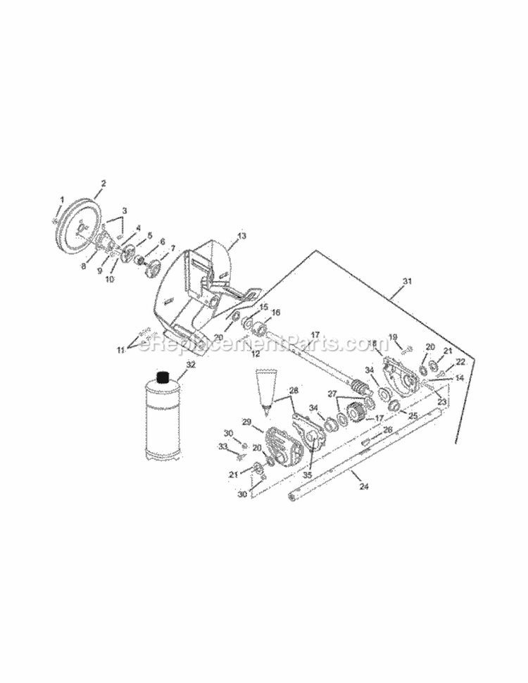 Gearcase And Impeller Diagram and Parts List for 932307 000101 Ariens Snow Blower