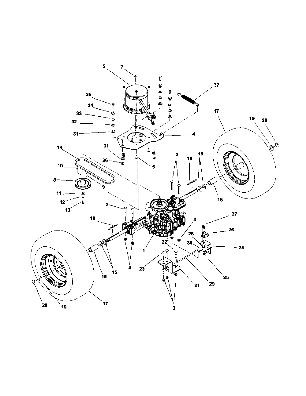 Transaxle/drive motor/rear wheels Diagram and Parts List for 91600200  Ariens Lawn Mower